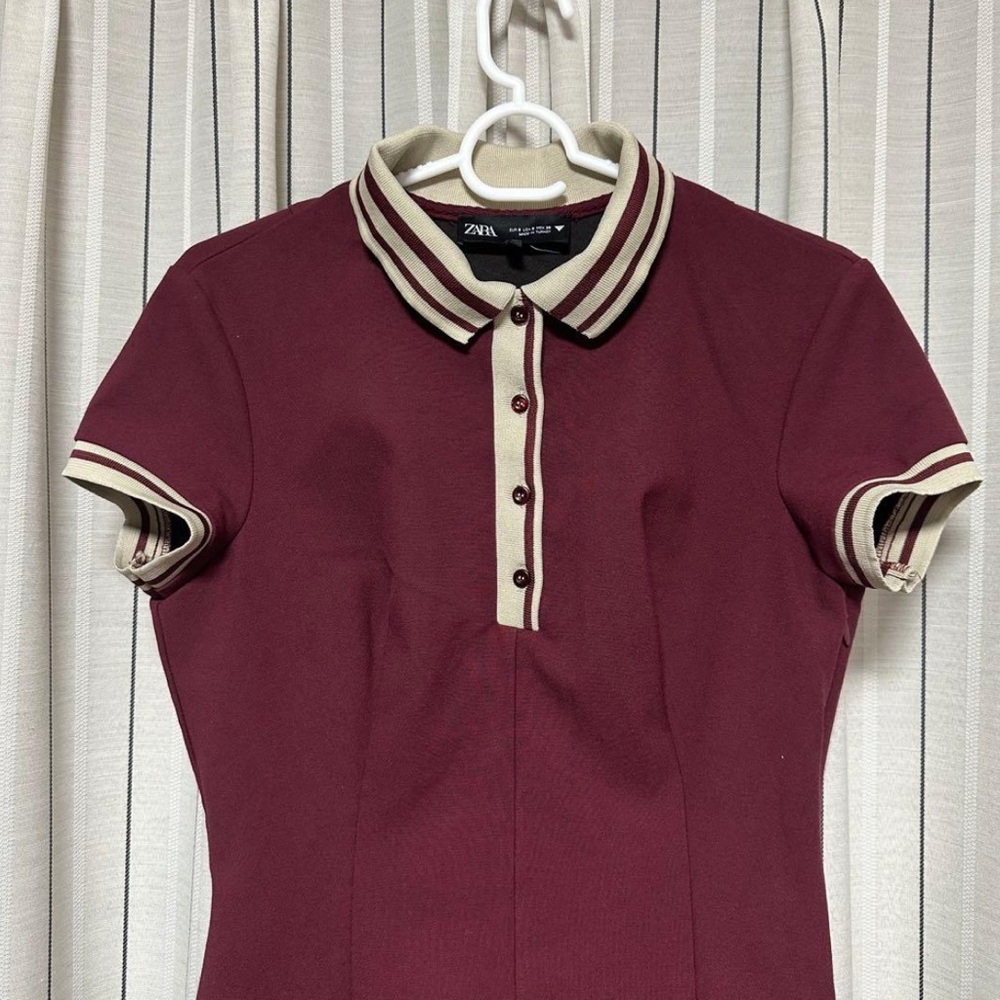 ZARA Women’s Pleated Burgundy Dress Size L | Structured Fit & Flare Maroon - Picture 4 of 11